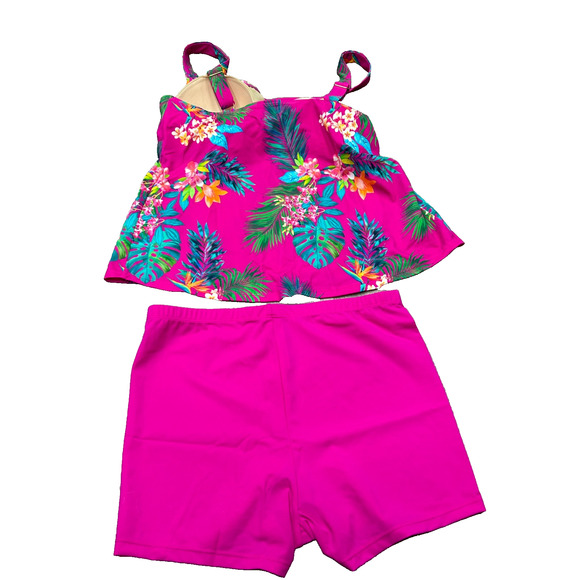 Kim Gravel x Swimsuit For All Womens Pink Floral Padded Tankini Shorts Size 12 - Picture 3 of 9